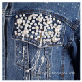 Women Pearl Beaded Denim Jacket Long Sleeve